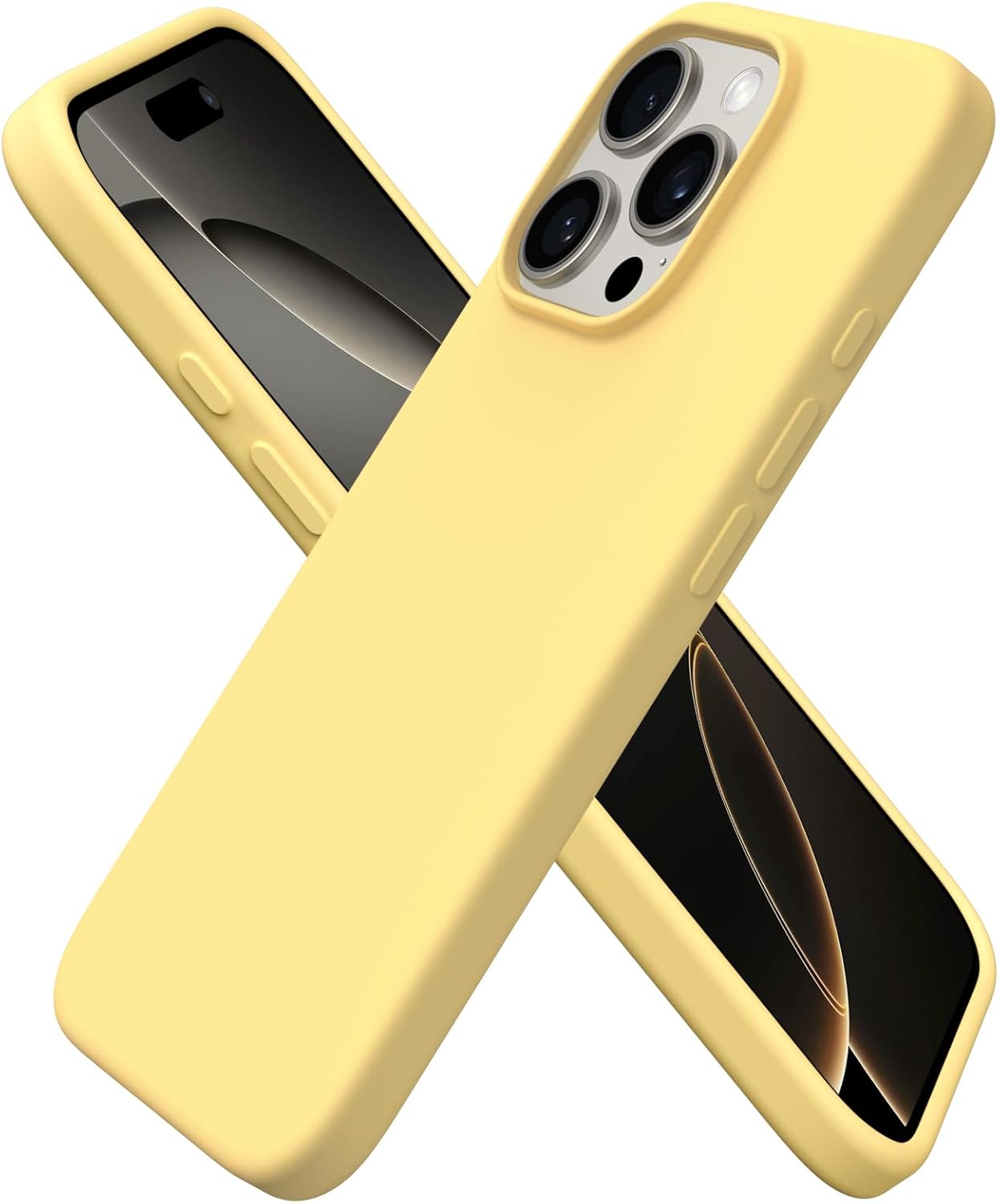 ORNARTO Compatible with iPhone 16 Pro Case 6.3", Slim Liquid Silicone 3 Layers Soft Gel Rubber Shockproof Protective Case with Anti-Scratch Microfiber Lining-Buttercream Yellow