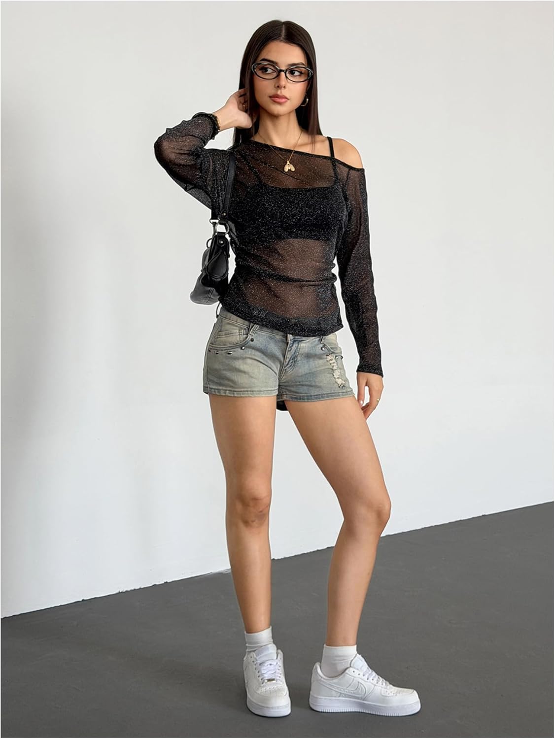 GORGLITTER Women's Mesh Tops Sheer See Through Long Sleeve Boat Neck T Shirts Cover Up Sexy Spring Outfits 2026 - Image 4