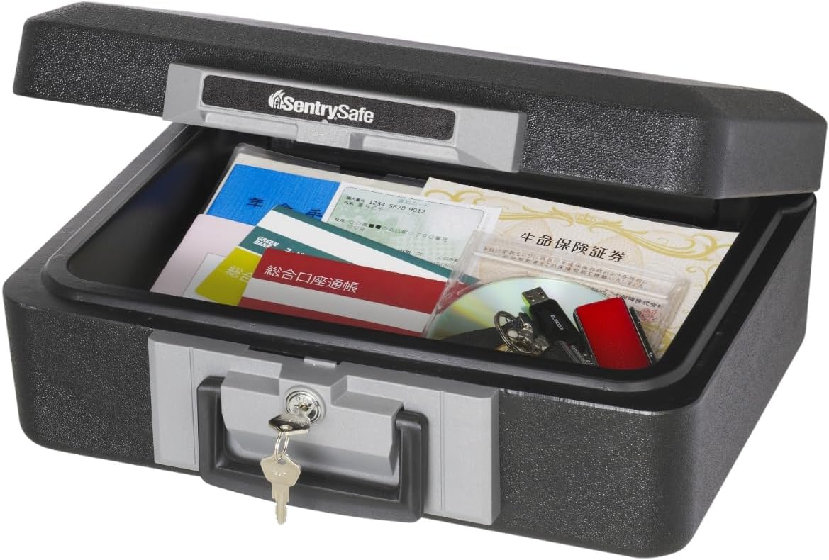 SENTRY 1160BK Household Safe, UL Listed, 30 Minutes, Fireproof, Handbag, Storage Box with Lock, 7L A4, Flat Key, Black