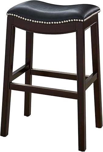New Ridge Home Goods Julian Taburete de bar de madera sin respaldo de 31 pulgadas, marco espresso con asiento tapizado negro Asiento negro.,Asiento