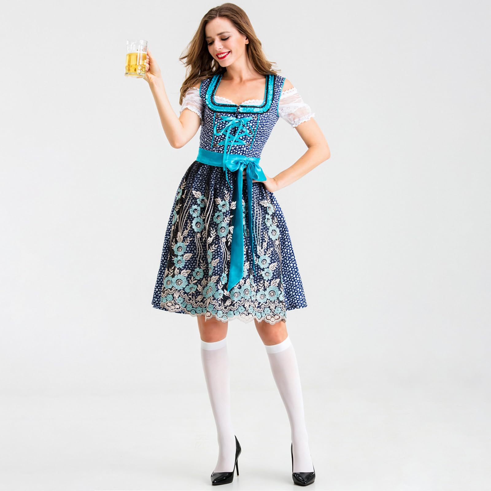 Generisch Dirndl Damen Midi Oktoberfest Damen Outfit Trachtenkleid Elegant | Dirndl-Komplettsets Frauen Mit Bluse Schürze Spitze Dirndlkleid Festlich Trachtenmode Kleider Party Schick Dirndelkleider