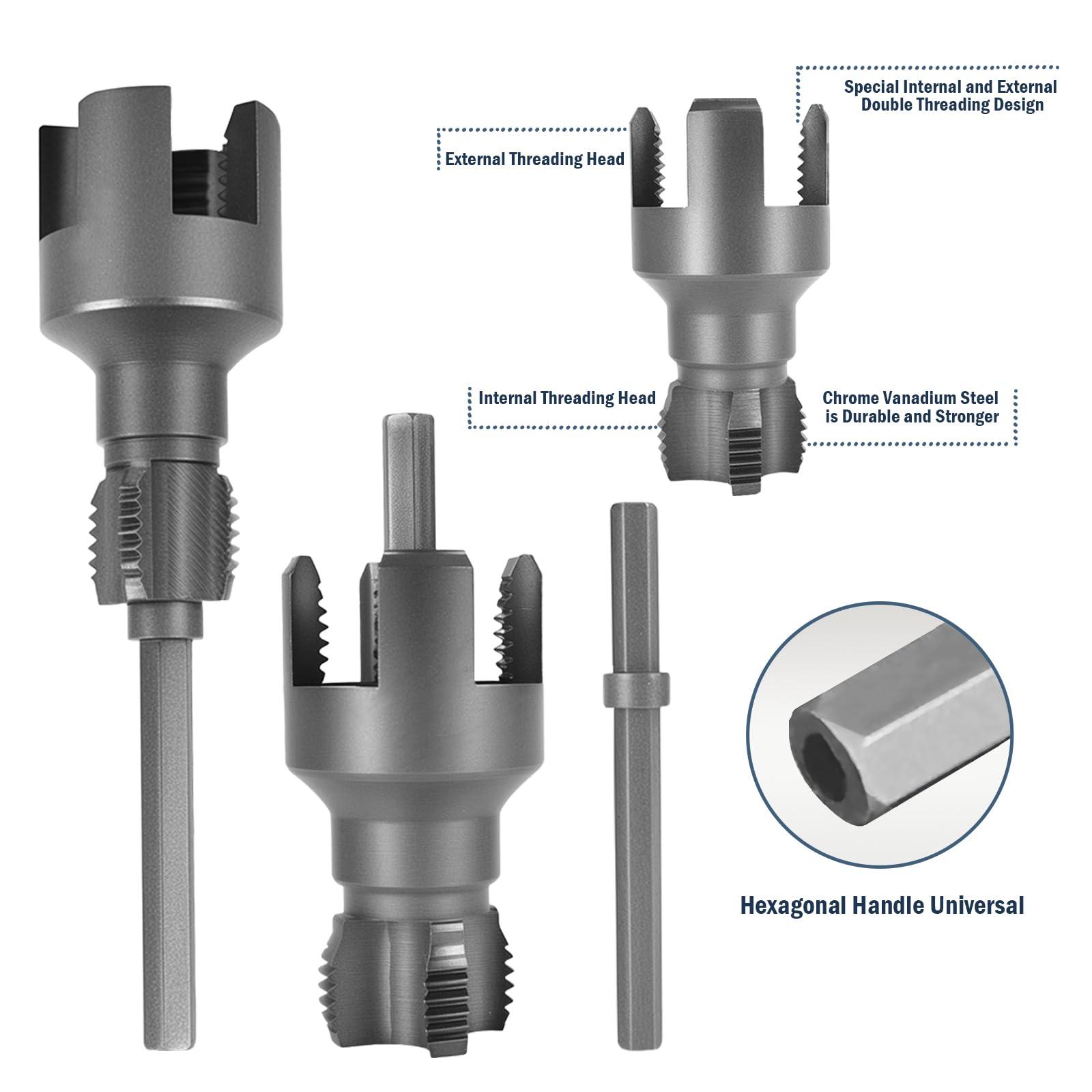 Tagliatubi in PVC, 2 in 1, filettatura interna esterna per trapani elettrici, per tubi PVC/PPR, filettatura precisa a tenuta stagna, sanitari professionali da 1/2" (DN15)