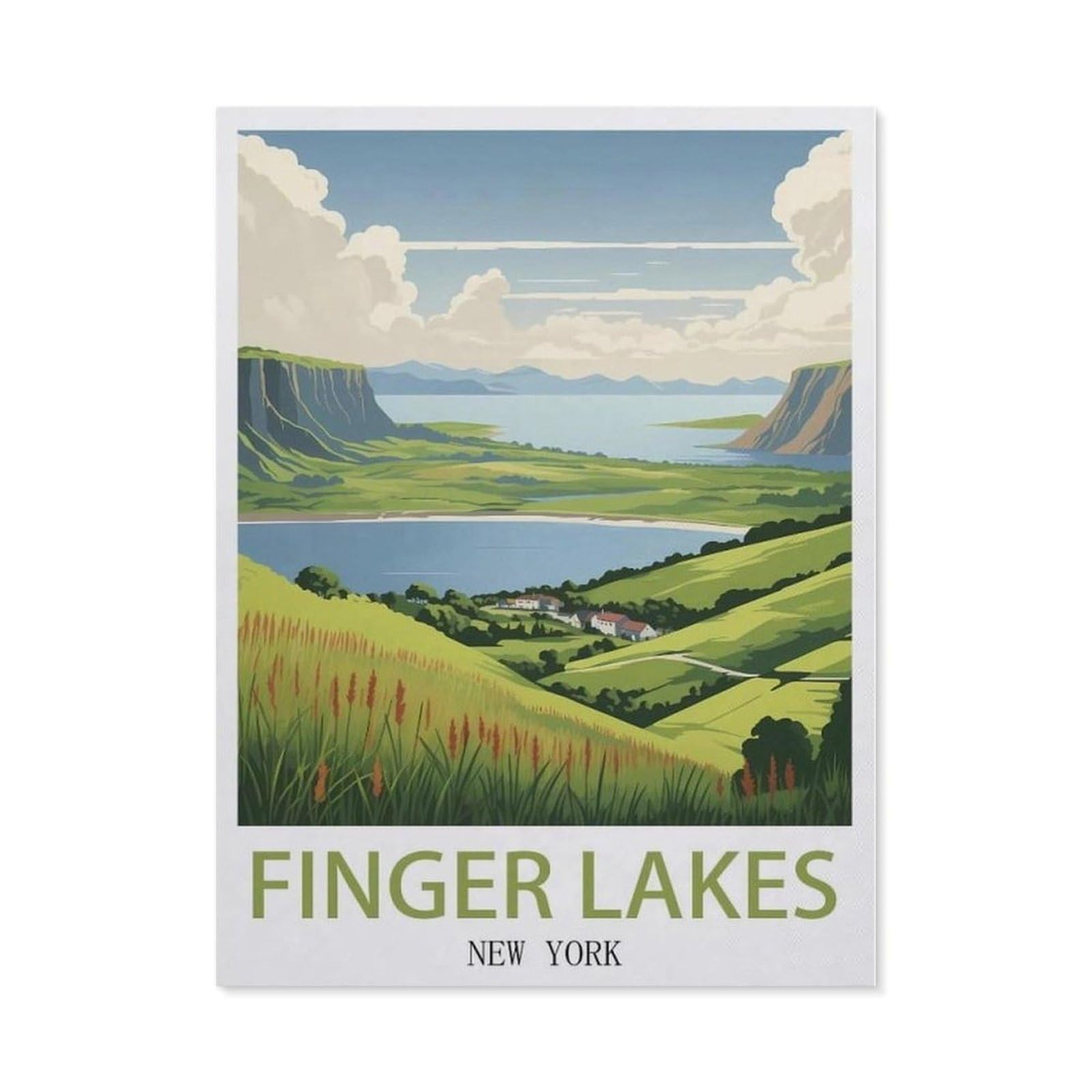 Beayodkp （50 X 60 Cm/19.68 X 23.62 Inches） 5D Diamond Painting Set For Adults And Children，Finger Lakes New York Vintage Travel Poster，Diy Diamond Crystal Rhinestone Embroidery Painting-Cf92
