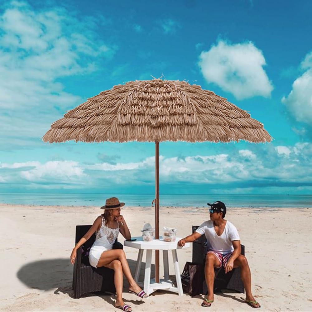 Hula Tiki Parasol 5/6.5/8FT Haian Beach Parasol z 8 żeberkami Zewnętrzna parasolka Tiki na podwórku basenowym (160 cm / 5,2ft)