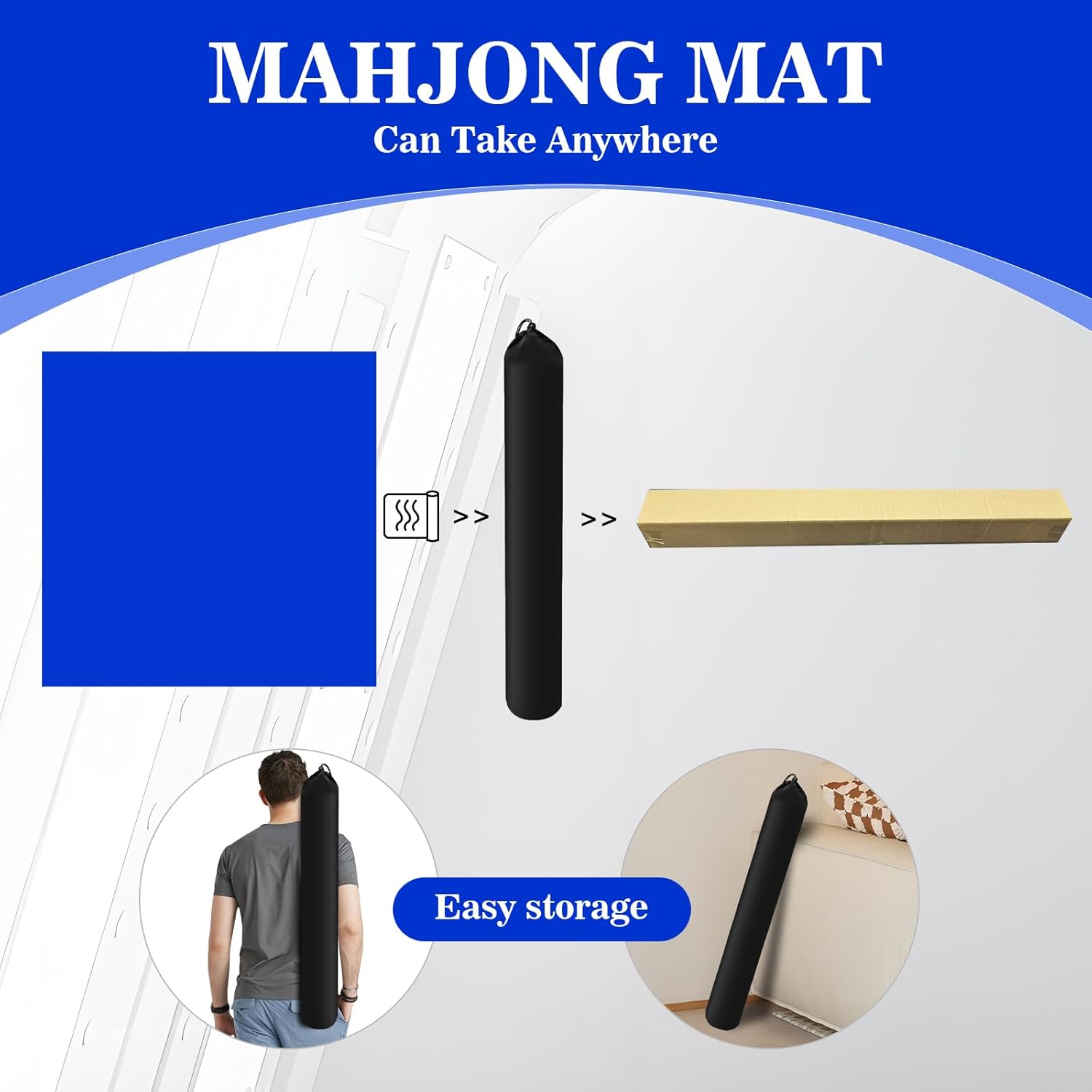 Large Mahjong Mat with Rolled Packaging & No Creases31.5 * 31.5 Inch, Anti Slip and Noise Reduction for Table, Poker, Dominoes and Other Board Game Mat Navy Mahjong mat