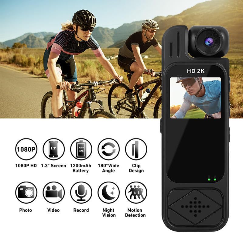 Image of Mini Body Camera 1080p Video Recorder with Audio - 180 Rotatable Lens, Night Vision, Motion Detection & 1.3 inch Screen. Wearable Pocket Cam for Security & Home (USB-C)
