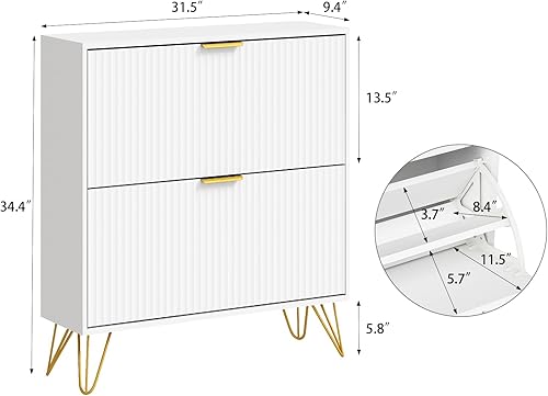 Vista 26 de Armario de zapatos con 3 cajones abatibles, armario de zapatos de mediados de siglo para entrada, gabinete de almacenamiento delgado y oculto