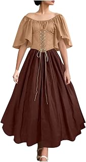 Renaissance Costume Women Off Shoulder Patchwork Maxi Corset Dress Ball Gown Fairy Halloween Costumes for Women Adult