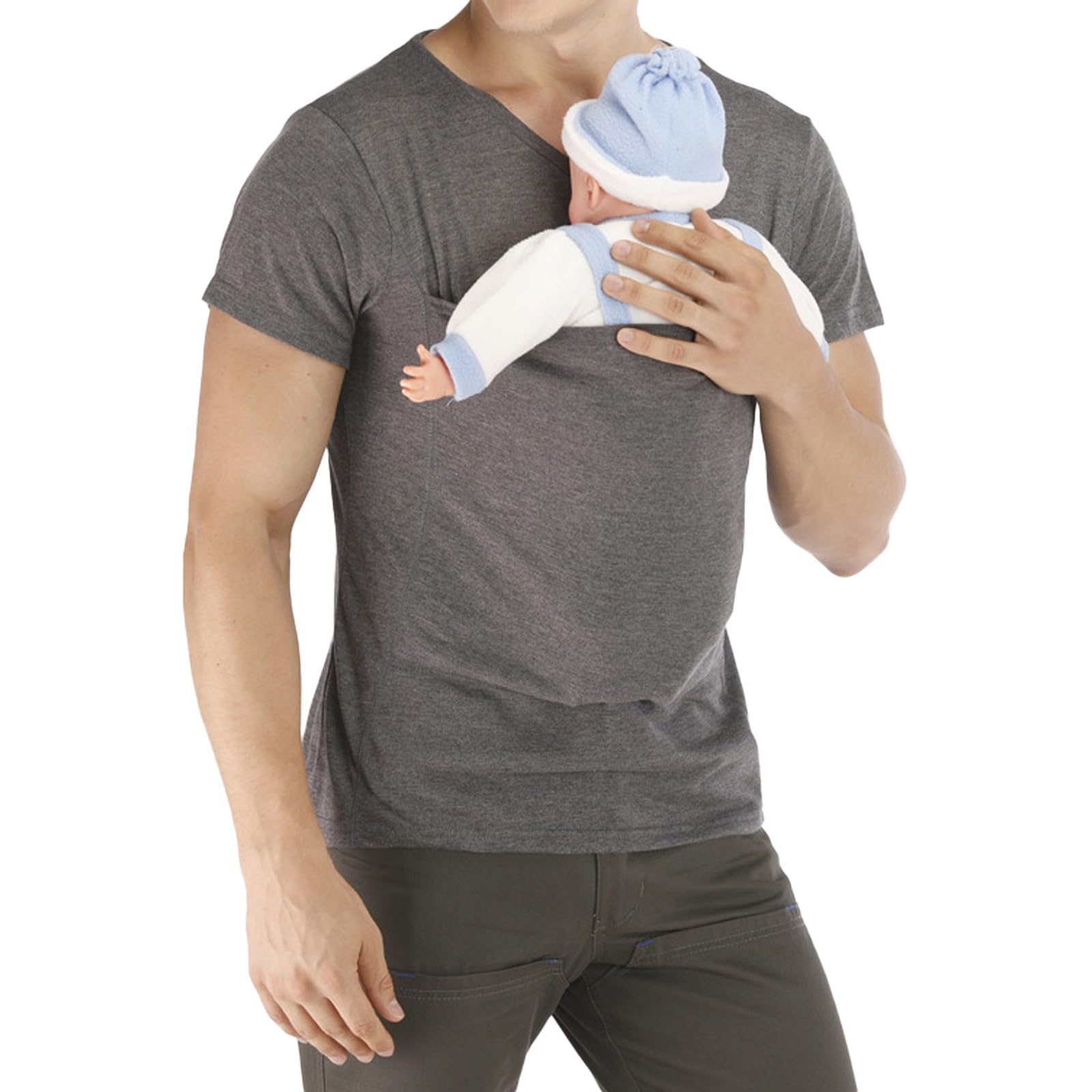 Mens Shirts Casual Stylish Mens Summer Shirts Solid Color Breathable Kangaroo Pocket Dad Shirt with Baby Baggy Leisure Short Sleeve Top Basic Mens Baby Tops for Daily Use Outdoors Travelling