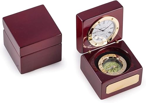 Miniatura 6 de Brújula de navegador personalizada con reloj en caja con bisagras de palisandro lacado con detalles de latón por Bey-Berk