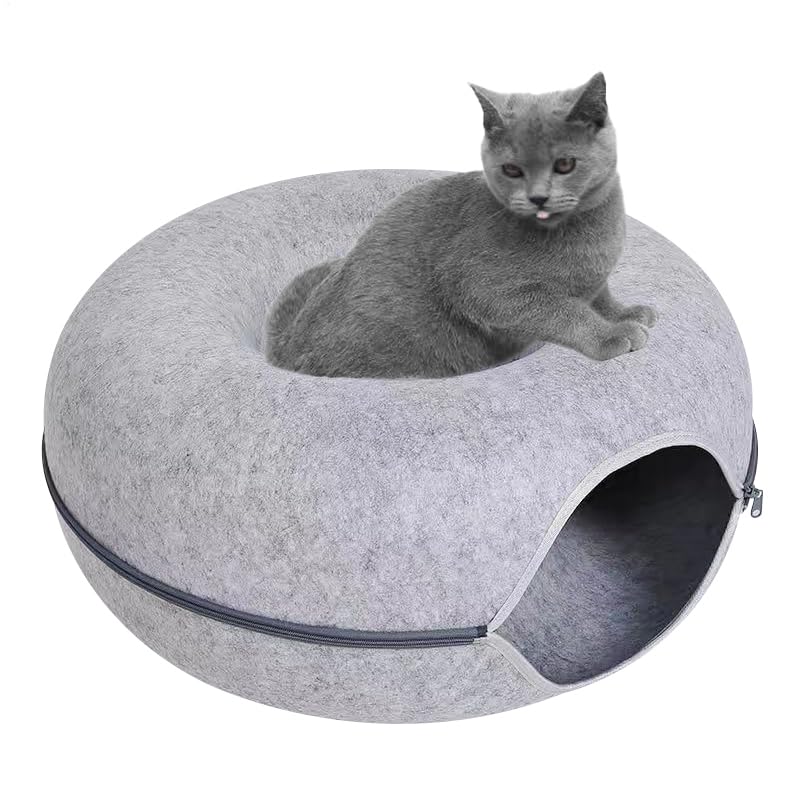 Letto a tunnel a forma di ciambella per gatti, letto a tunnel per gatti indoor - Letto rotondo per gatti in feltro con tunnel a forma di ciambella rimovibili e traspiranti | Tunnel in per gatti