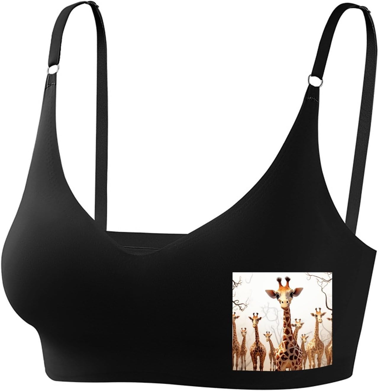 Cute Cartoon Funny Giraffes Bra with Adjustable Straps, Coverage Bralette, Women Seamless Bra, Push Up Wireless Bras Medium Black