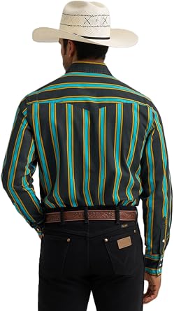 Wrangler Men's Vintage Inspired Brushpopper Western Snap Shirt (US, Alpha, XX-Large, Regular, Regular) Blue