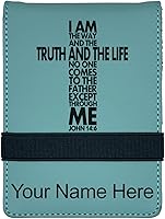 Vista 10 de LaserGram Mini padfolio con bloc de notas y bolígrafo, versículo bíblico John 14-6, grabado personalizado incluido (negro con oro)
