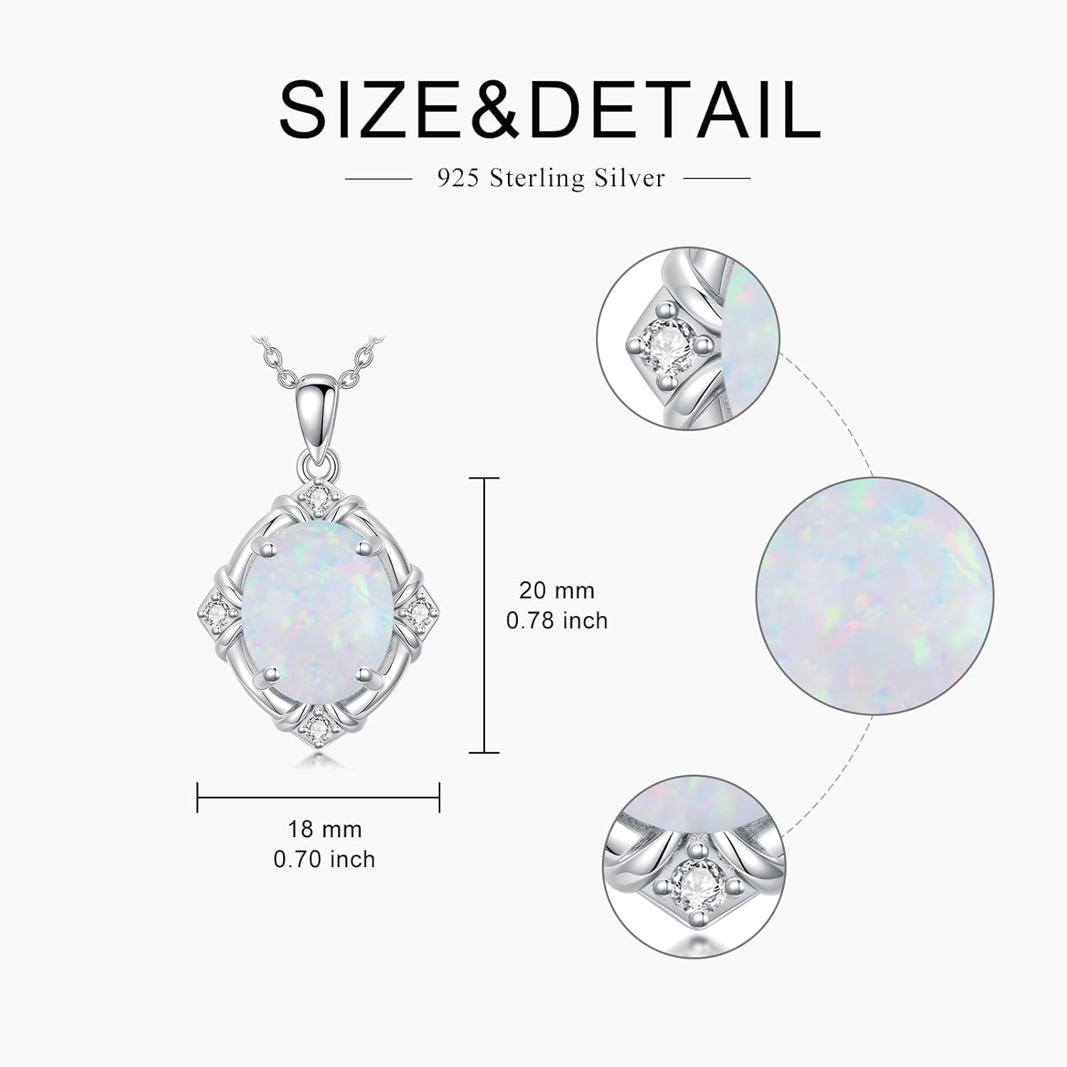 Oval Opal with Genuine Diamond Pendant Necklace 925 Sterling Silver Dainty White Opal Necklace Anniversary Birthday Jewelry Gifts for Women Her - Image 2