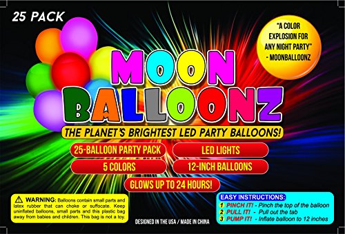 LED Party Balloons Light Up - Party Pack includes 25 LED Balloons with 5 Colors - Perfect for Kids or Adult Birthdays, Sleepover Fun, Raves, Night Decorations