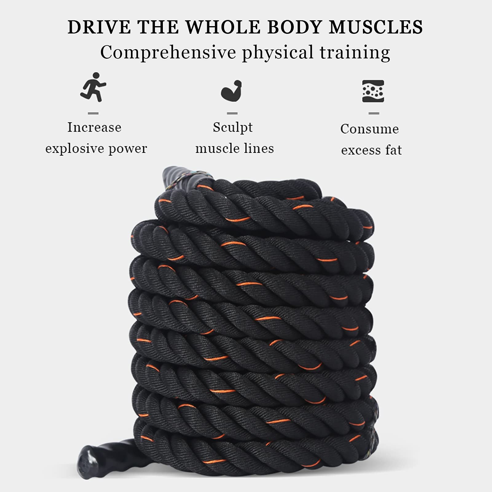 Battle Rope, Poly Dacron Übungsseile, 1,5 Zoll Durchmesser 30/40/50 Fuß Länge, Übung Training Gewichtetes Seil für Kraft- und Konditionstraining (Size : 15m)