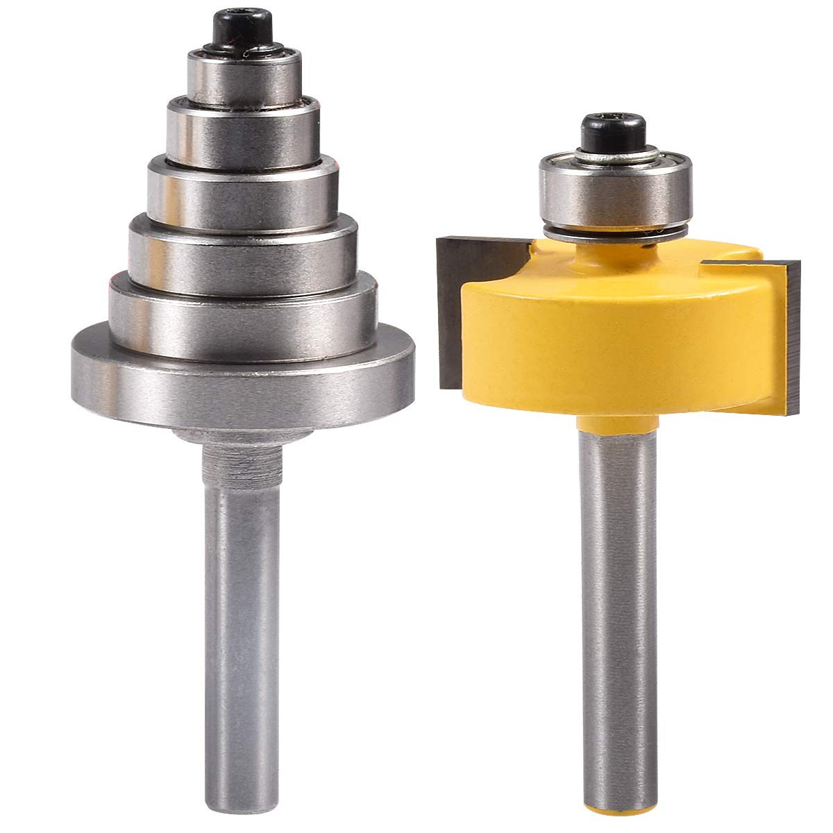 Punta per router con battuta KATUR con set di cuscinetti intercambiabili 6 dimensioni per profondità multiple, inclusi 1/8", 1/4", 5/16", 3/8", 7/16", 1/2" sei dimensioni (1/4" Shank)