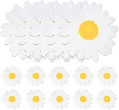 AimFun 50 Pieces Disposable Daisy Floral Paper Place Mats Spring Summer Flower Chargers Table Mat Yellow Sun Flower Shaped Paper Placemats for Wedding Bridal Baby Shower Party Decoration 13x 13