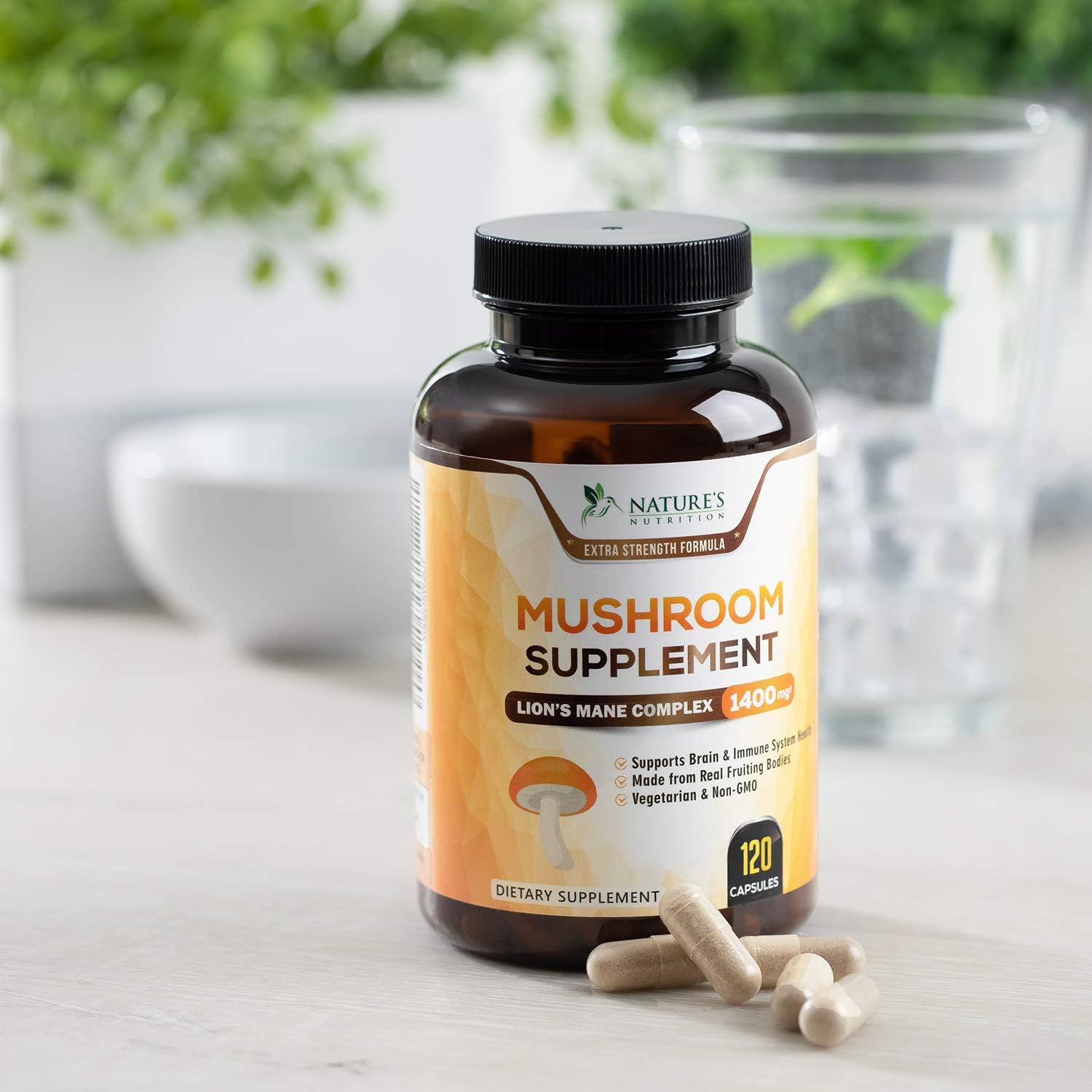 Mushroom Supplement - 5 Mushrooms Complex with Reishi, Lions Mane, Maitake, Chaga - Immune Support and Brain Support - Natural Nootropic for Energy - Support Memory and Focus - 120 Capsules