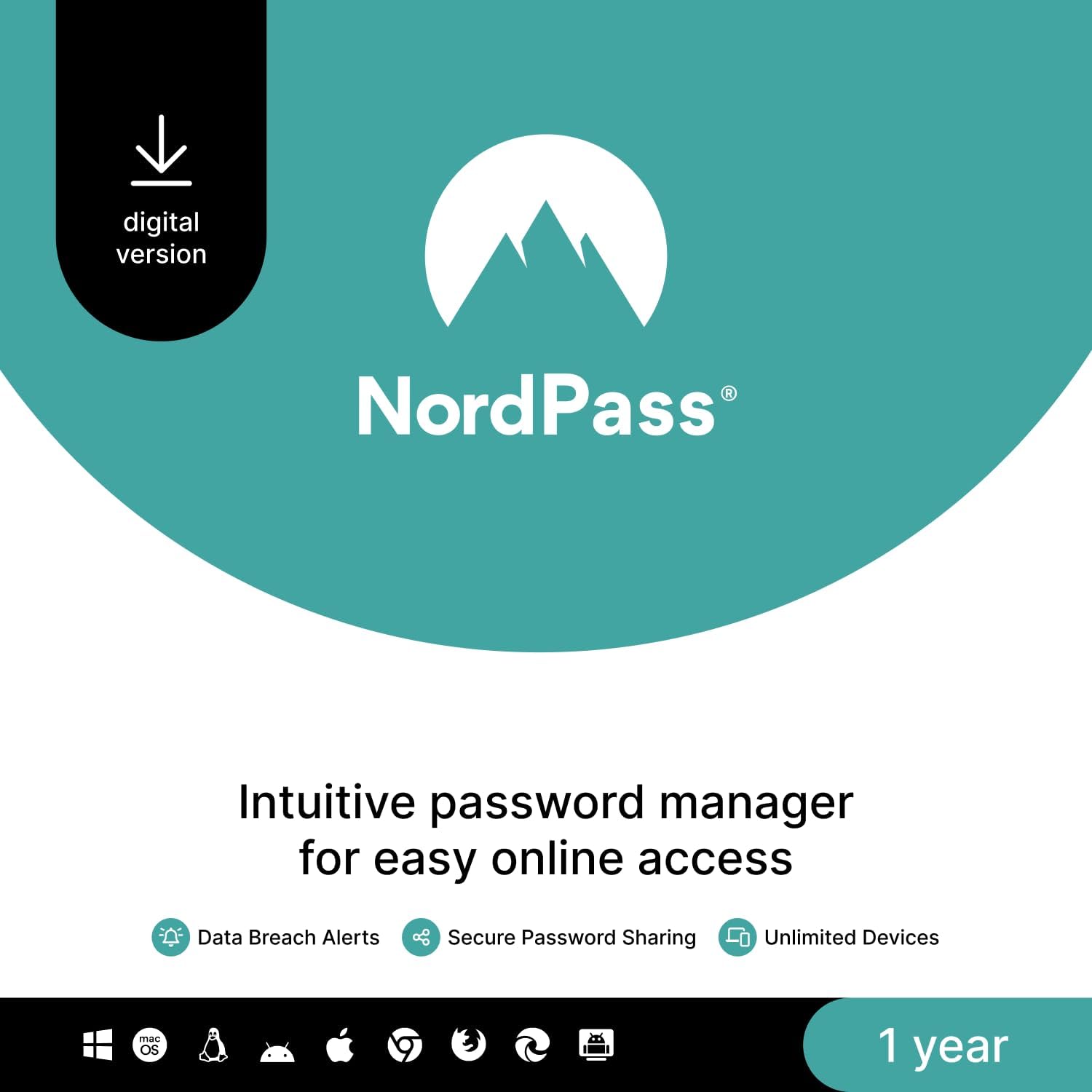 NordPass Premium, Unlimited Devices, 1-Year, Password Manager, Digital Code