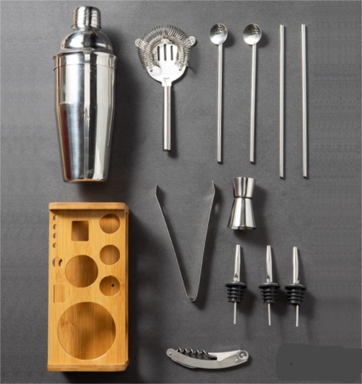 Coctelera Profesional Juego De Coctelera Mezcladora De Coctelera De 12 Uds., Juego De Utensilios De Bar, Juegos De Barras De Acero Inoxidable, Herramientas De Barman con Soporte Kit Coctelería