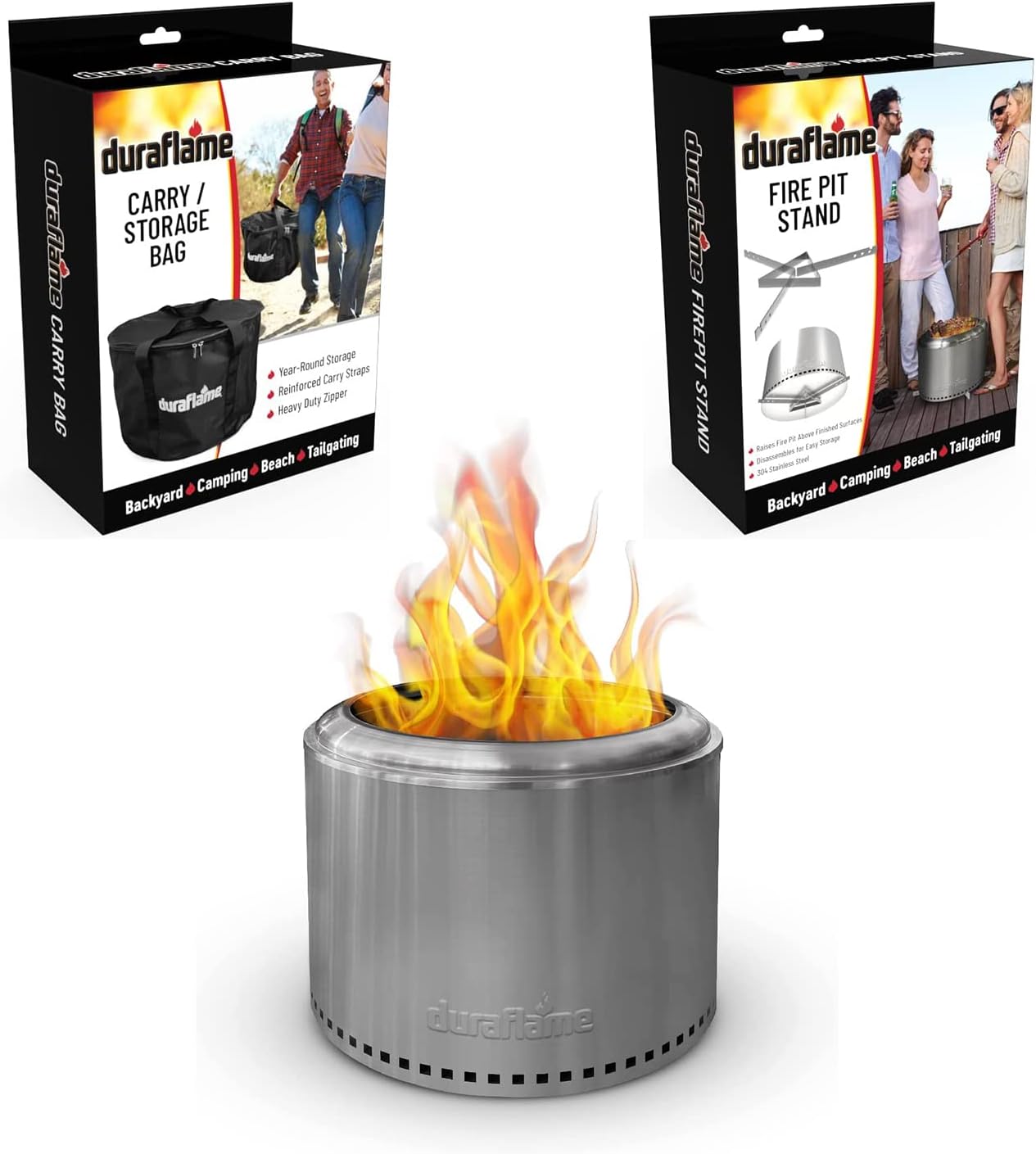 DURAFLAME 19” Fire Pit 3Piece Bundle Includes Stainless