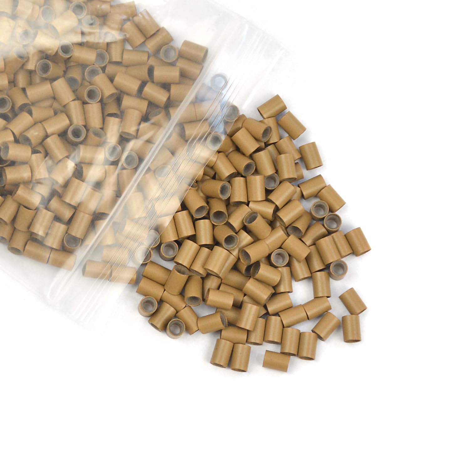 3.5 mm Copper Tube Micro Link Beads with Silicone Lined Micro Ring Hair Beads for I-Tip Hair Extensions (1000 Pcs Dark Blonde) - Image 2