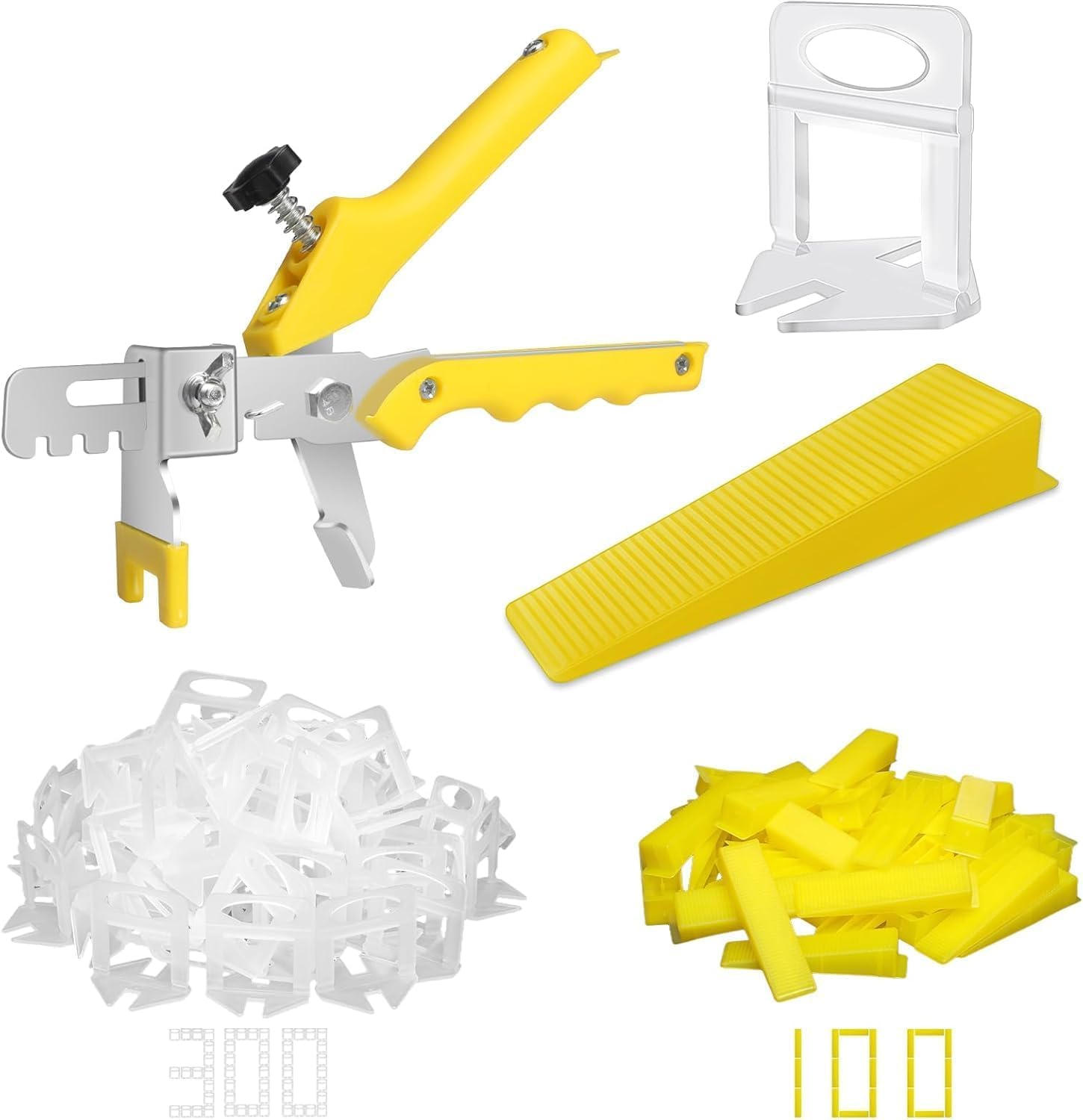 Kit de Sistema de Nivelación de Baldosas, 300 lengüetas de 3 mm, 100 Cuñas Niveladoras para Suelo, 1 Alicate, lengüetas para azulejos con un grosor de 3 a 12 mm.