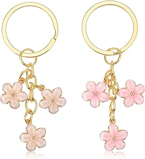 2 Pcs Cute Keychains for Women, Flowers Charms Car Key Chain Gold Keycha...
