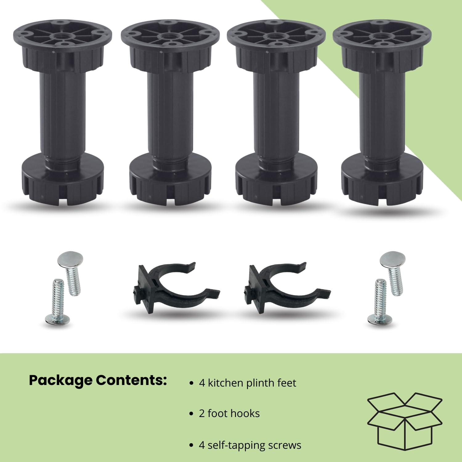 Evotrade Set di 4 Piedini Regolabili per Zoccoli da Cucina con 2 Pinze e 4 Viti di Fissaggio, Supporti Stabili e Facili da Installare per Mobili e Cucine | Made in Italy (Altezza 120 mm.)