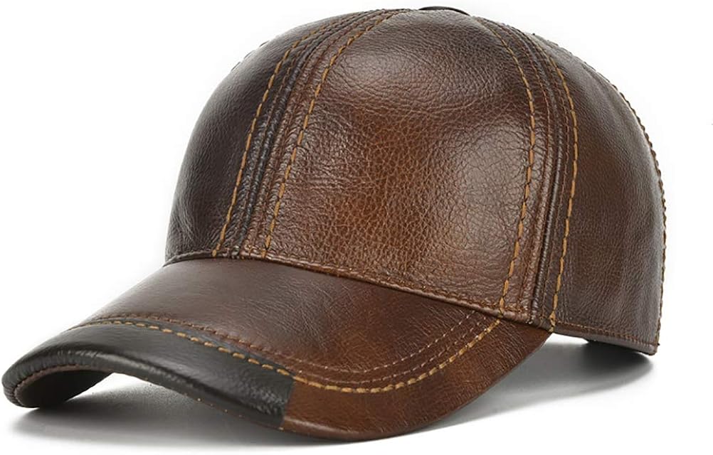 Gudessly Gorra de béisbol ajustable de piel de vaca auténtica para hombre, para otoño, invierno, deportes al aire libre