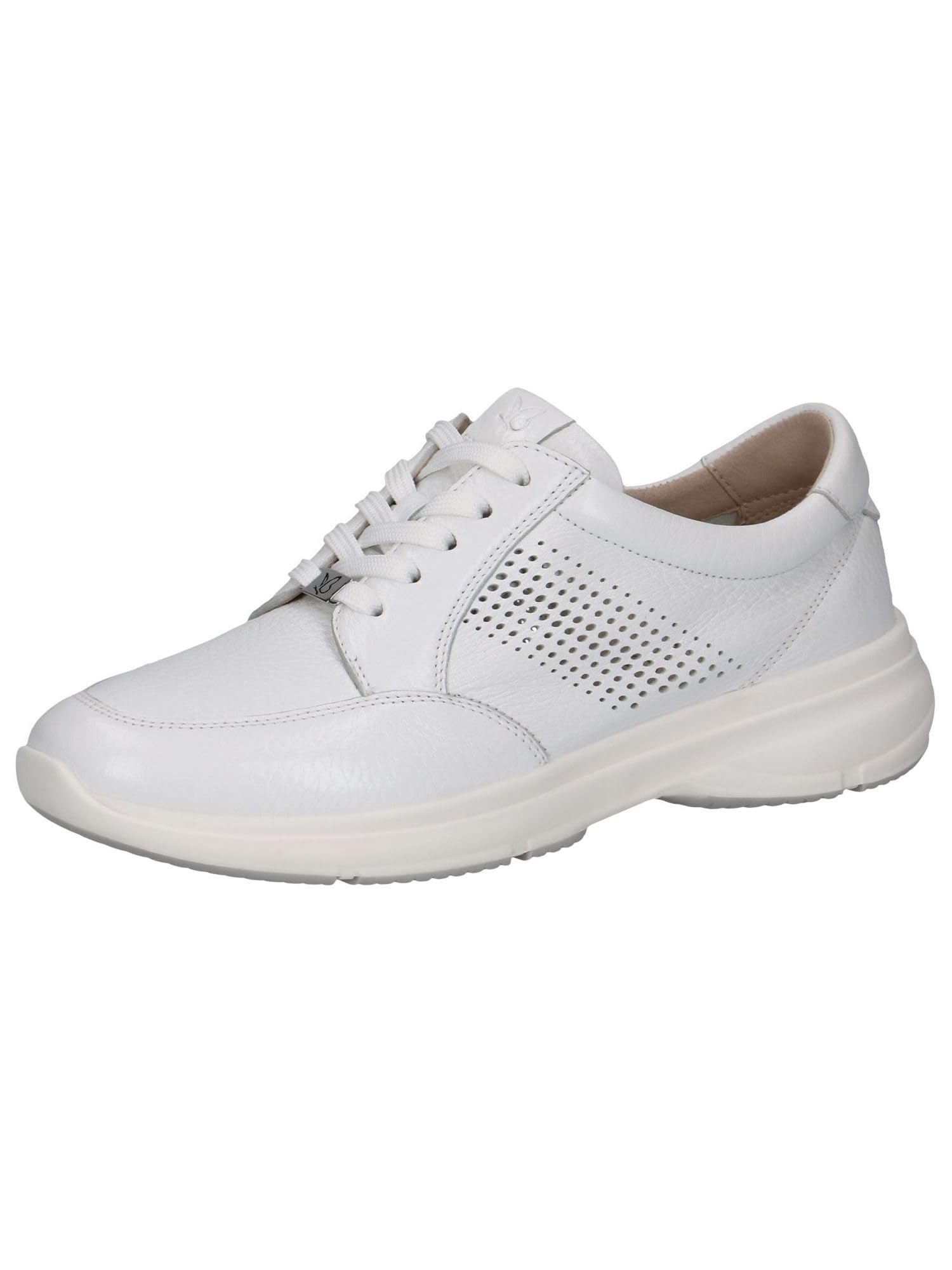 CAPRICE Women's Flat Leather Sneakers with Perforated Design, White (White Deer), 6.5 UK