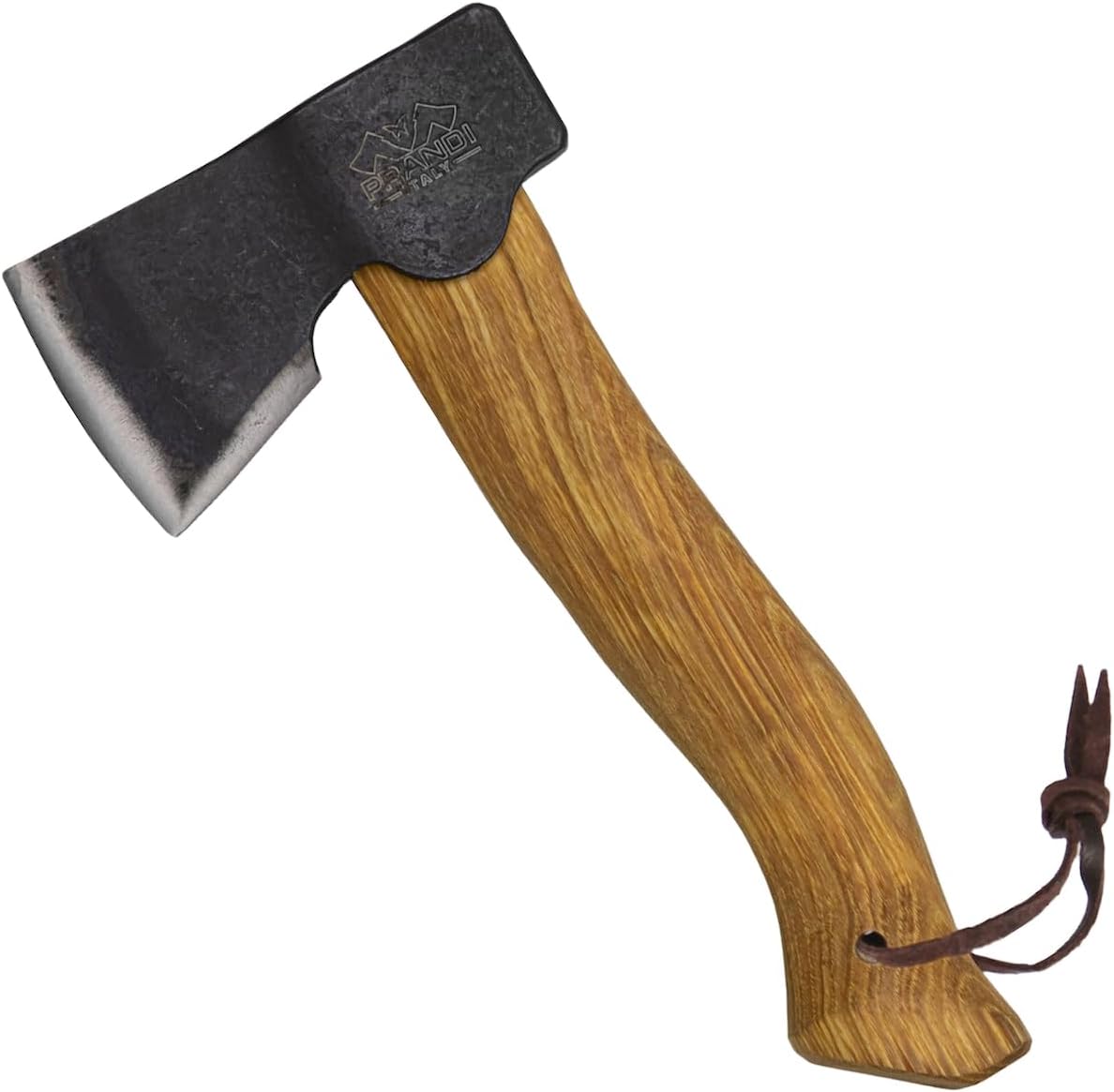 Prandi Segurin Hatchet 88lb - Hickory Handle 11in with Leather String - Ideal for Camping, Travel and Bushcraft - Made in Italy