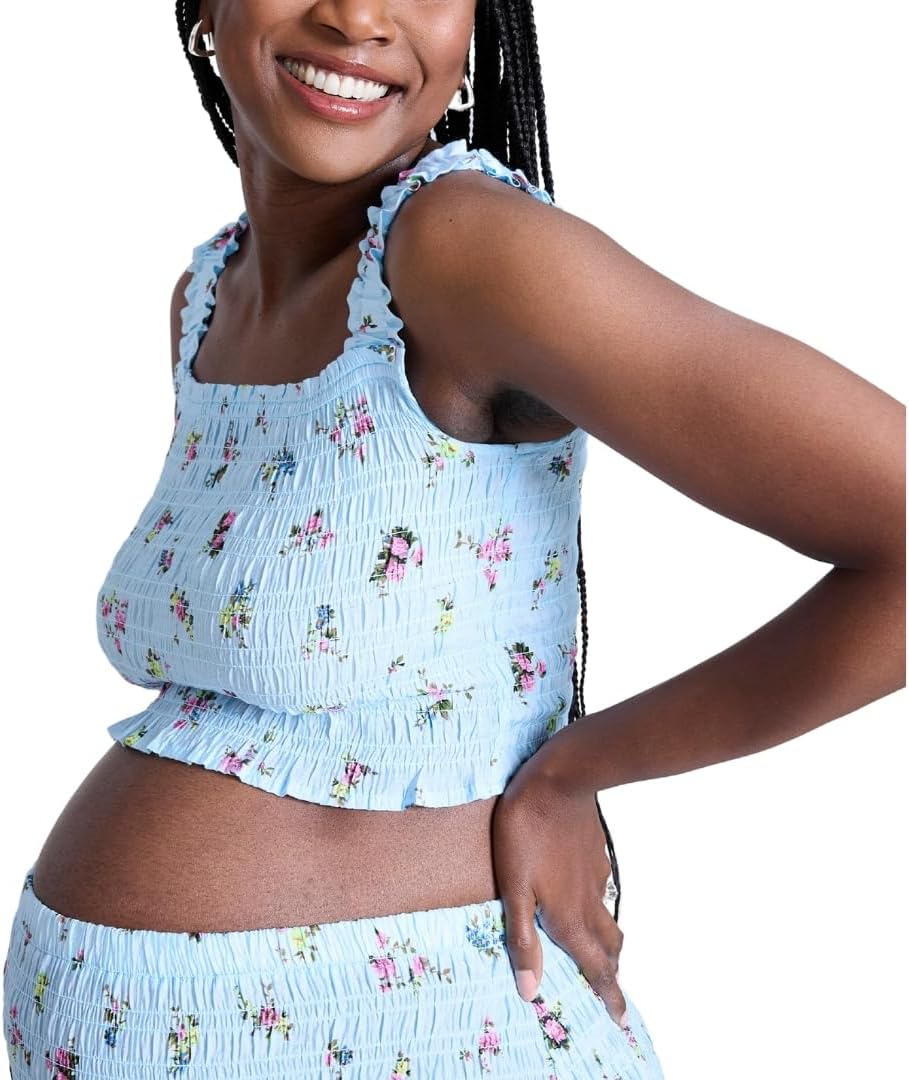 Motherhood Maternity Women's Smocked 2 Piece Crop Tank Top and High Waisted Pregnancy Maxi Skirt Set