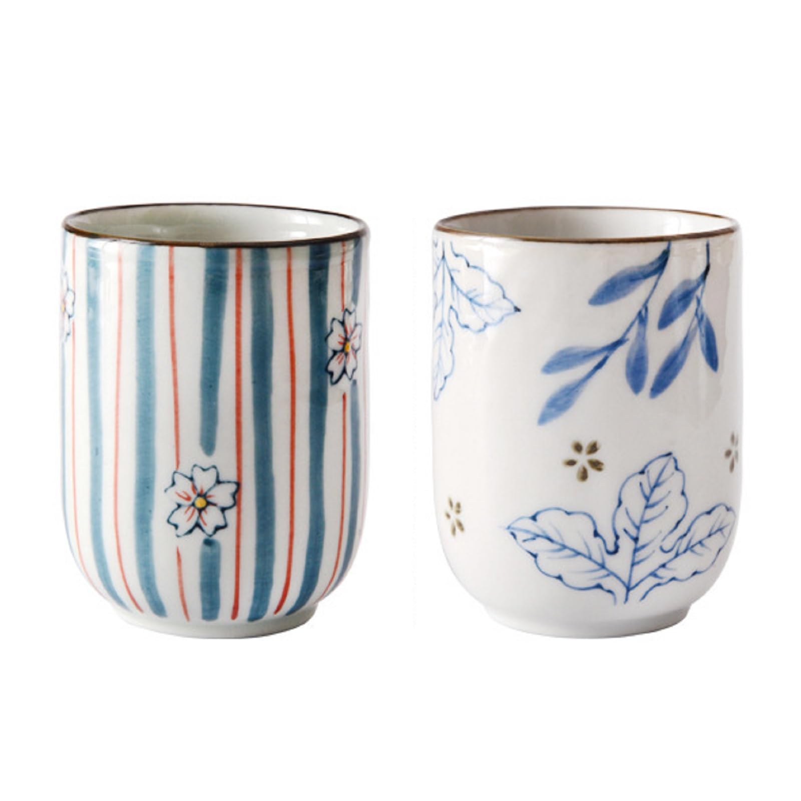 Bafnsiji Tea Cup Set of 2 Ceramic Tea Cups, 150ml Handmade Vintage Coffee Mug, Japanese Style Ceramic Teacup, Vintage Floral Porcelain Tea Set, Handmade Porcelain Handleless Mug,B