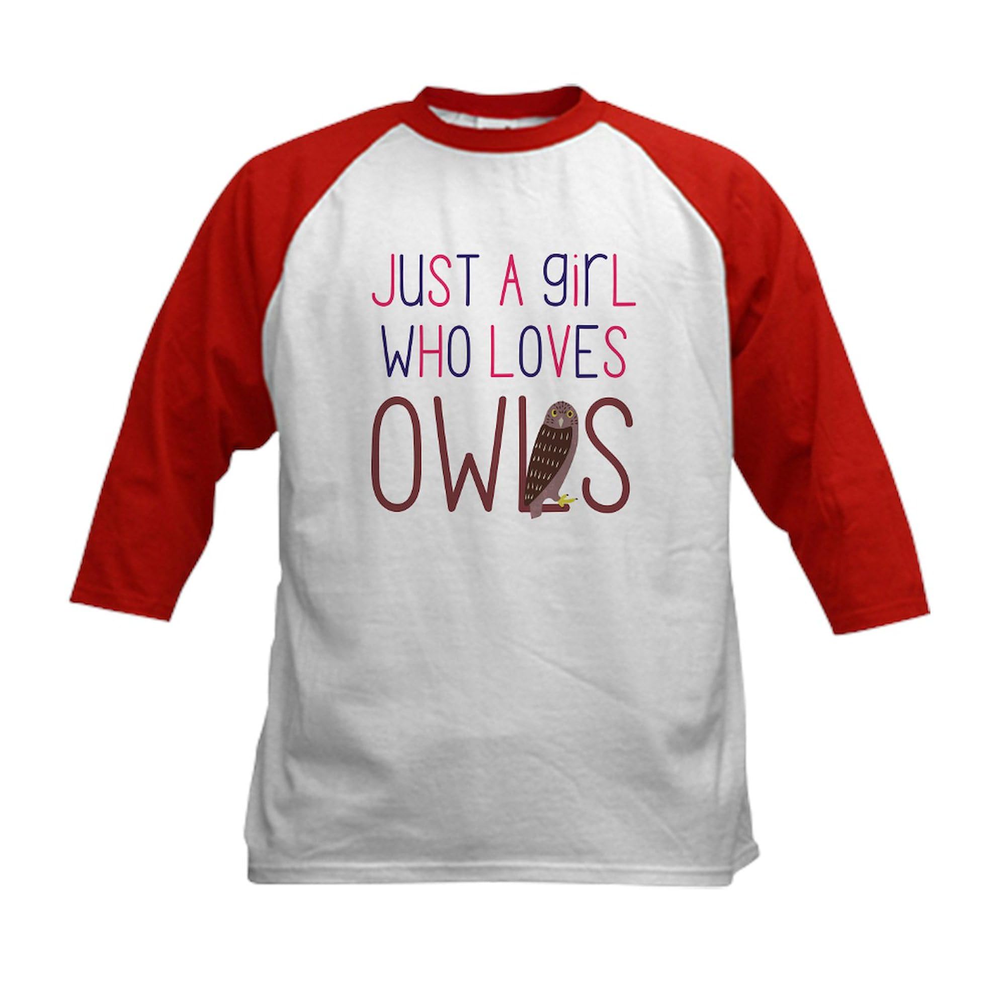 CafePress Just A Girl Who Loves Owls Cute De Baseball Jersey Kids Cotton Baseball Jersey, 3/4 Raglan Sleeve Shirt Red/White