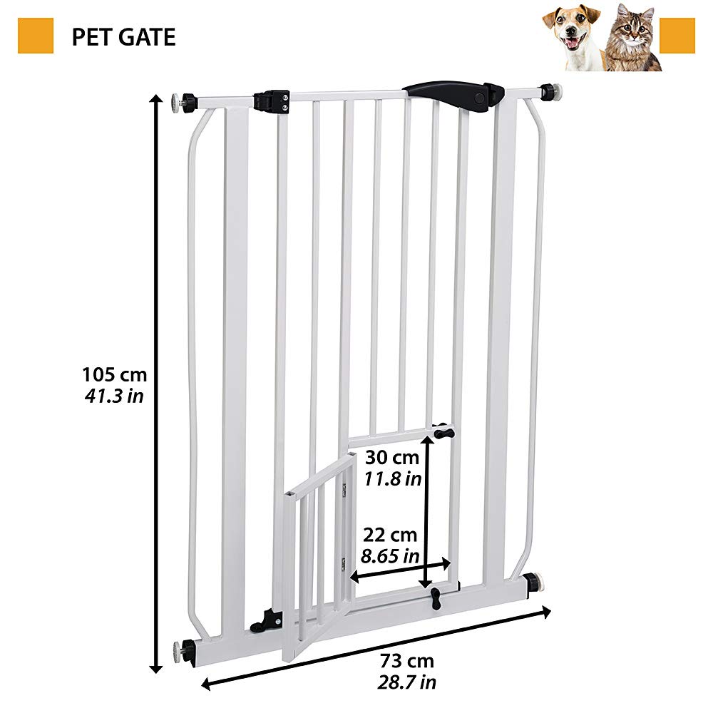 Ferplast Cancello cancelletto divisorio per cani e gatti PET GATE Rete da interno, Robusto metallo verniciato Bianco e plastica, Chiusura di sicurezza, Apertura su entrambi i lati, 73 x h 105 cm