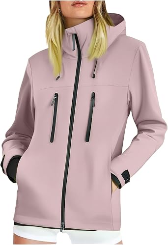 Womens Raincoats with Hood Waterproof Casual Windbreaker Trench Coats Lightweight Lined Travel Jacket