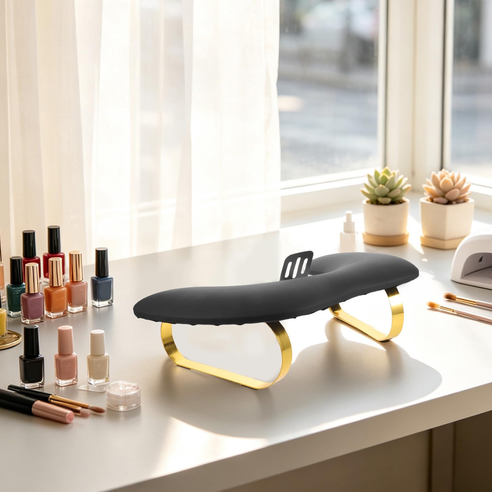 EXCEART Reposamanos Pu Negro con Soporte para Teléfono, para Manicura