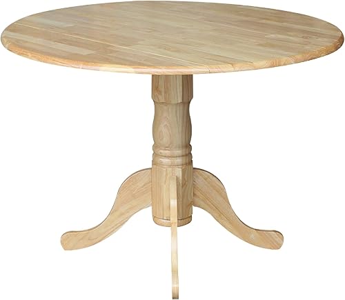 Miniatura 17 de IC International Concepts, Mesa de comedor redonda con pedestal de doble hoja de 42 pulgadas, madera auténtica maciza, madera de parawood