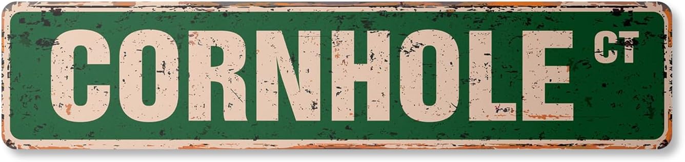 CORNHOLE Vintage Plastic Street Sign game boards bags corn toss | Indoor/Outdoor | 36" Wide