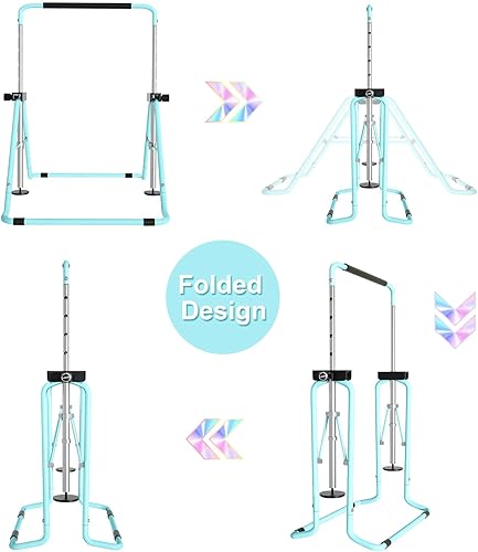 Miniatura 5 de GVOLO Barras de gimnasia para niños, barras horizontales de gimnasia de altura ajustable con cubierta protectora expandible junior entrenamiento