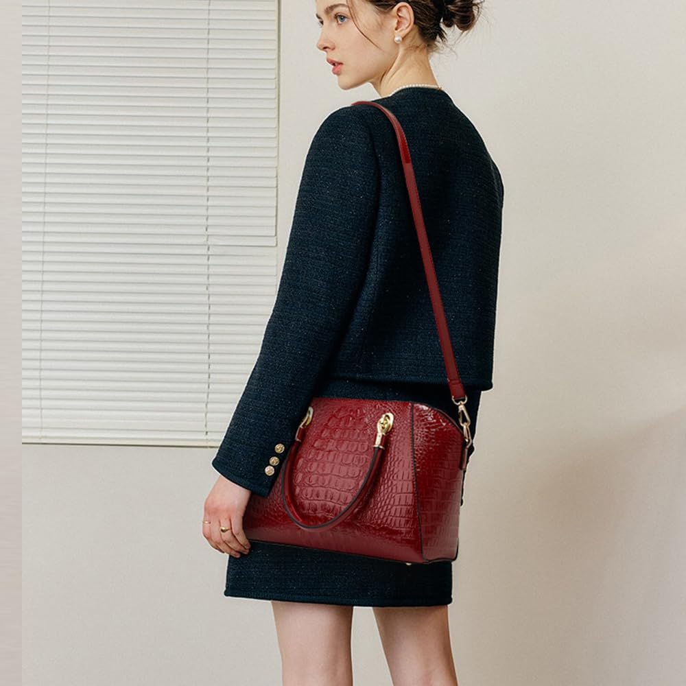 ZiMing Crocodile Pattern Satchel Handbags for Women,Croc Print Top Handle Tote Bag,PU Leather Shoulder Crossbody Bag Purse