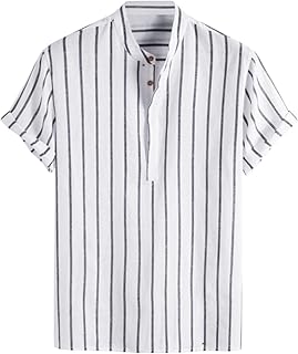 Camisa para hombre, colores pastel, informal, a rayas, manga corta, cuello alto, camisa, blusa, camisa, camisa amarilla