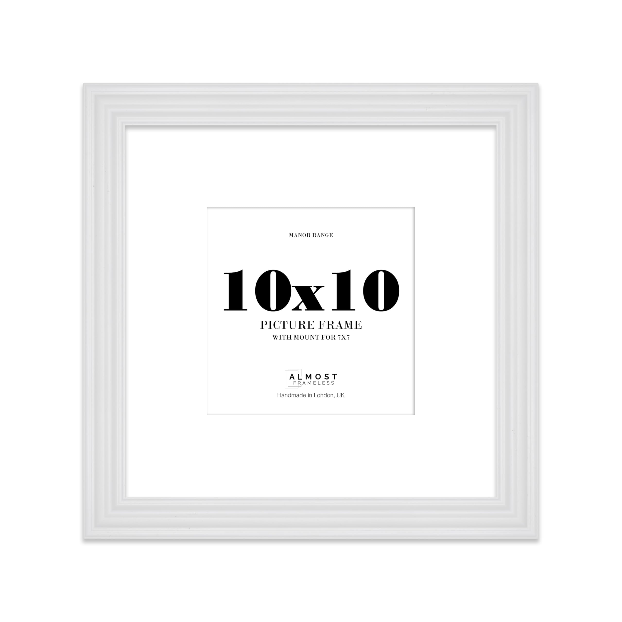 10x10" White Picture Frame - 10x10" Square Frame with 7x7" Mount for 10x10"/7x7" Pictures Vintage Style Classic Interior Design Décor, 1 Pack