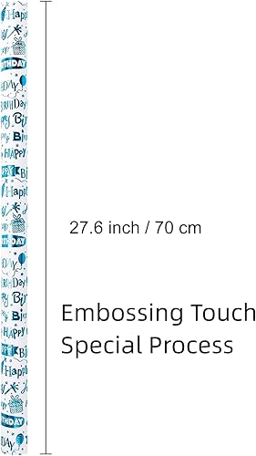 Miniatura 7 de Homeral Rollo de papel de regalo jumbo de cumpleaños, 37.66 pies cuadrados, 27.6 x 197 pulgadas, lámina azul en relieve 3D, letras de feliz