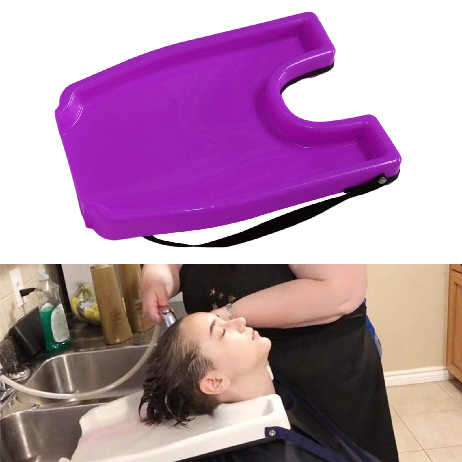 Vassoio di lavaggio portatile per lavaggio dei capelli Vasca per lavello per shampoo, facile da pulire, costruzione in plastica resistente, viola