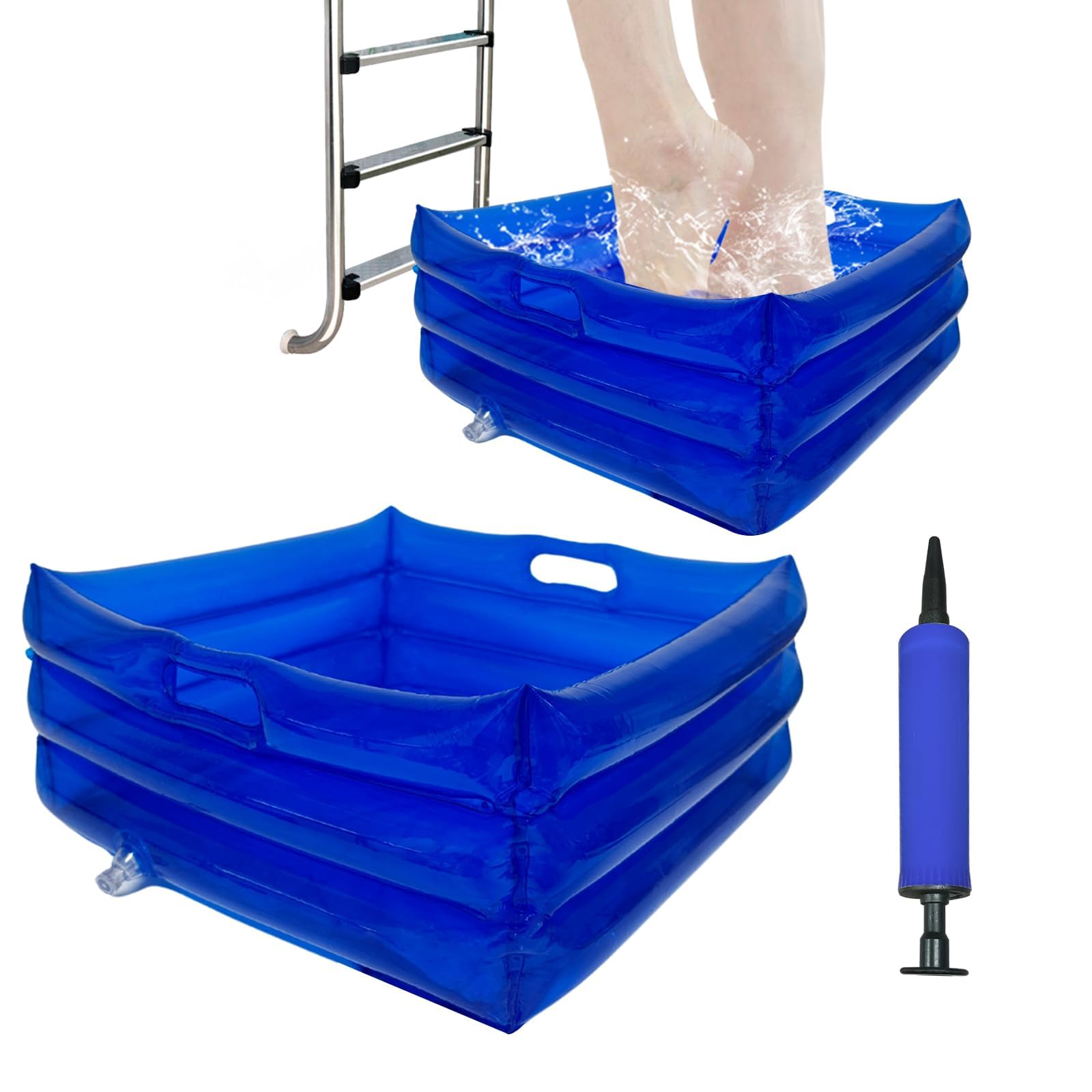 Inflatable Pool Foot Bath Basin, Portable Pool Foot Wash Tub Foldable Foot Soaking Basin with Inflator, for Pool Entry Ladder Above Ground Swimming Pools Clean Feet Hot Tub Spas Accessories (1 Pack)