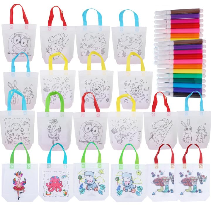 Yueser 20 bolsas de fiesta de graffiti, bolsa de colorear, bolsa de mano no tejida, bolsa de graffiti para niños, bolsa ecológica para manualidades, bolsa de compras reutilizable, bolsa de regalo para